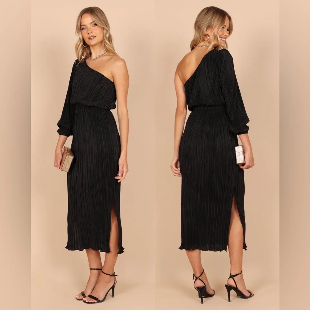 Petal & Pup - Pontee One Shoulder Pleated Midi Dress - Picture 1 of 6